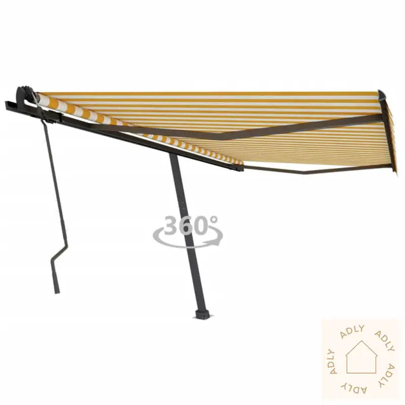 Frittstående Manuell Uttrekkbar Markise 450X350 Cm Gul/Hvit