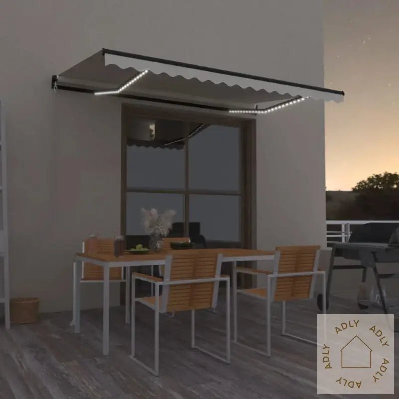 Manuell Uttrekkbar Markise Med Led 400X350 Cm Kremhvit
