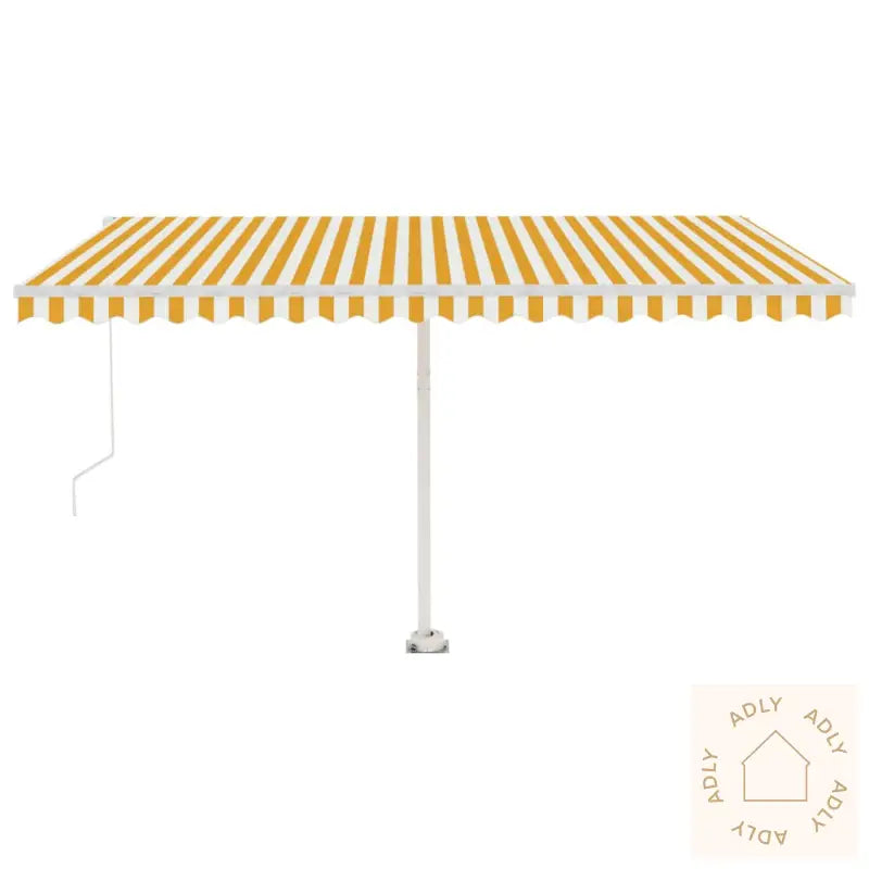 Manuell Uttrekkbar Markise Med Led 450X350 Cm Gul Og Hvit