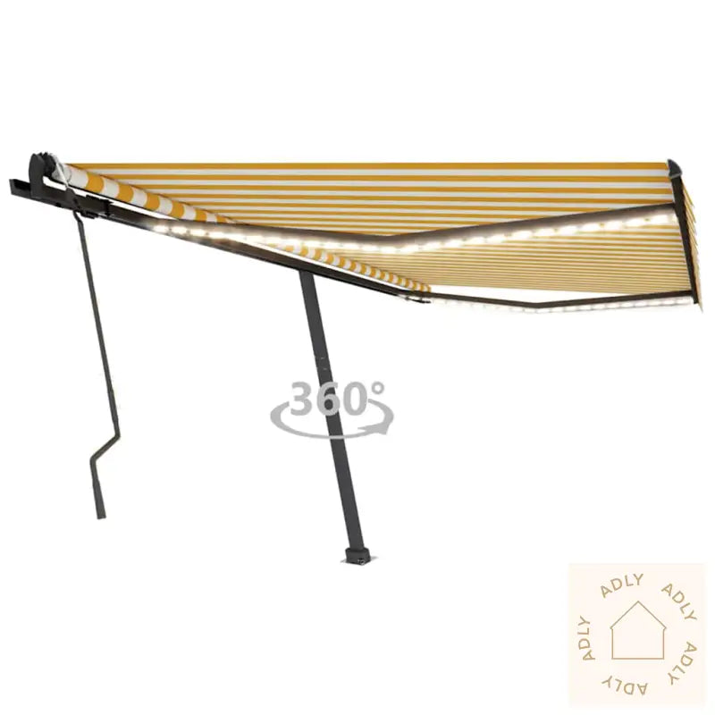 Manuell Uttrekkbar Markise Med Led 400X300 Cm Gul Og Hvit