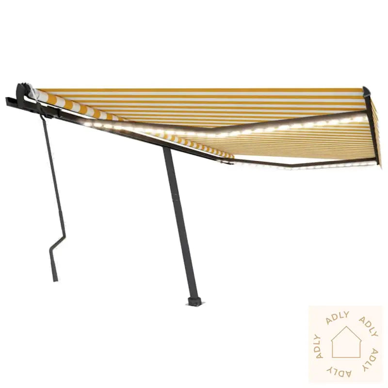 Manuell Uttrekkbar Markise Med Led 400X300 Cm Gul Og Hvit