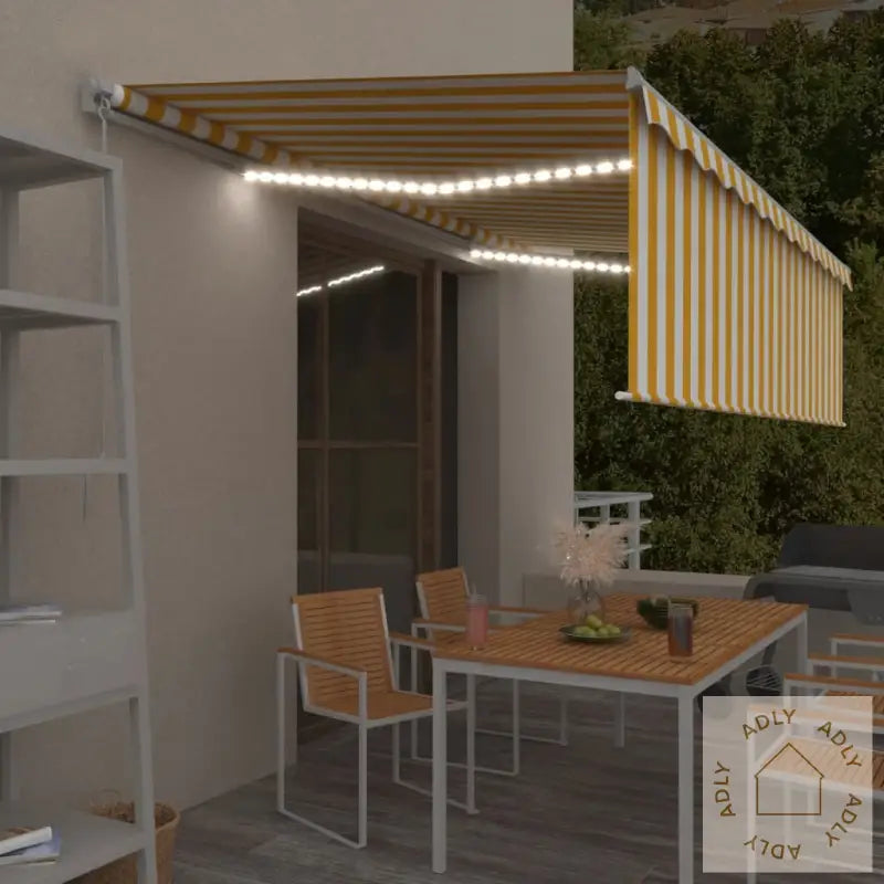 Manuell Uttrekkbar Markise Rullegardin Og Led 5X3 M Gul Og Hvit