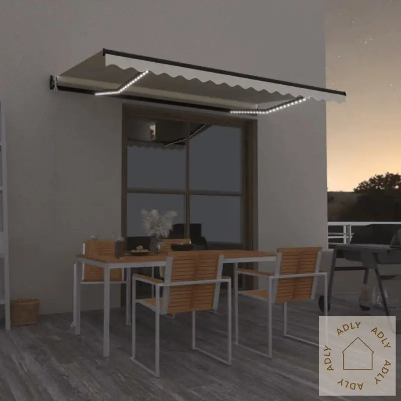 Automatisk Markise Med Vindsensor Og Led 400X350 Cm Kremhvit