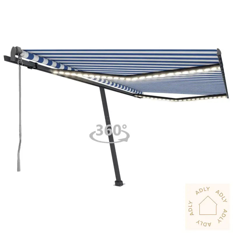 Automatisk Markise Med Vindsensor Og Led 400X300 Cm Blå Og Hvit