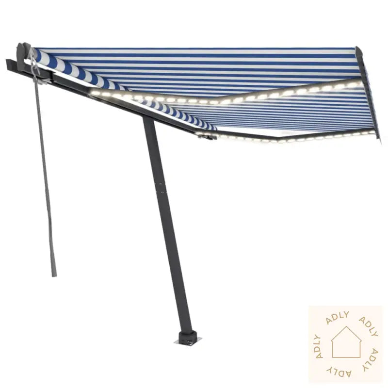 Automatisk Markise Med Led Og Vindsensor 300X250 Cm Blå Og Hvit