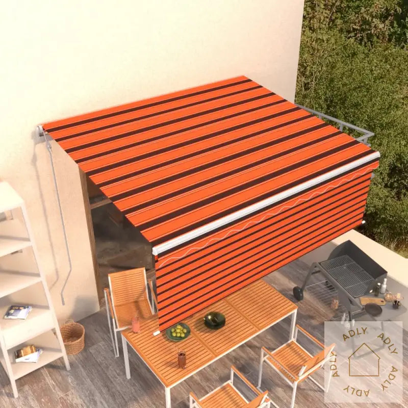 Automatisk Uttrekkbar Markise Rullegardin 4X3 M Oransje Brun