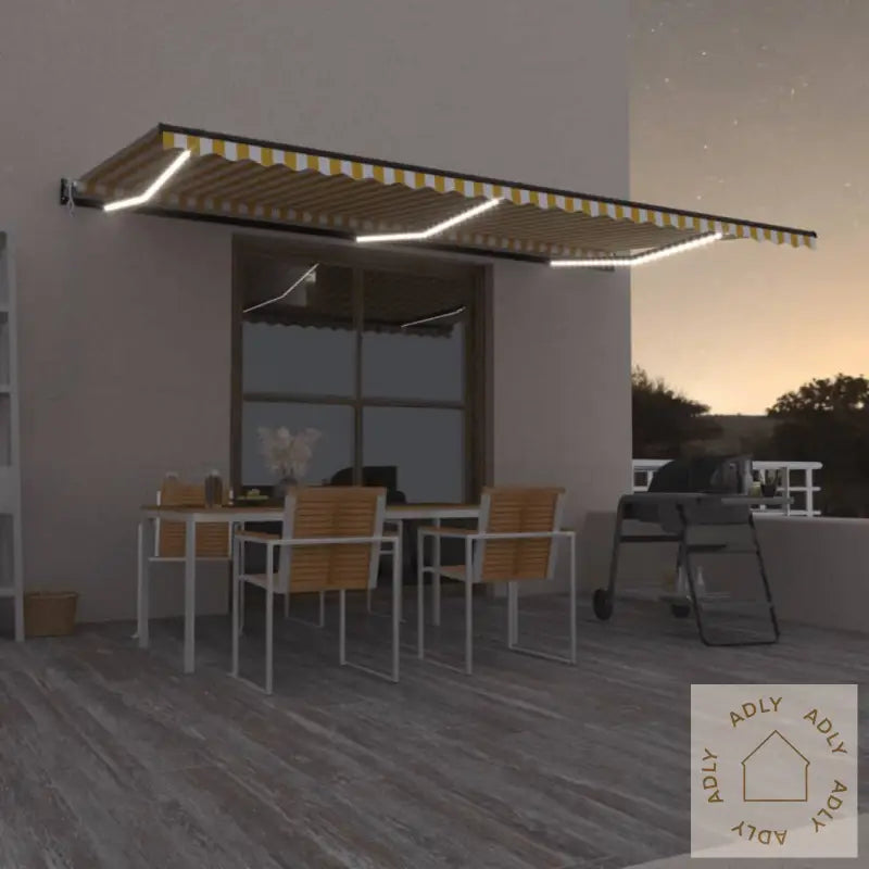 Automatisk Markise Med Vindsensor Og Led 600X350 Cm Gul/Hvit