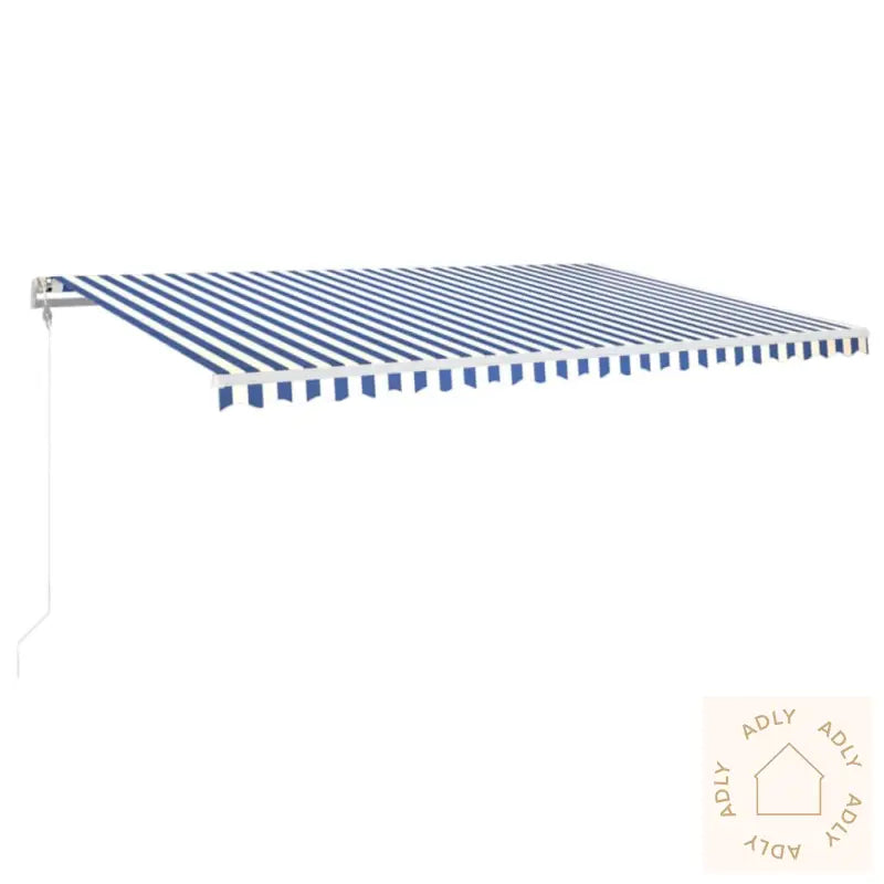 Automatisk Markise Med Vindsensor Og Led 500X350 Cm Blå Og Hvit