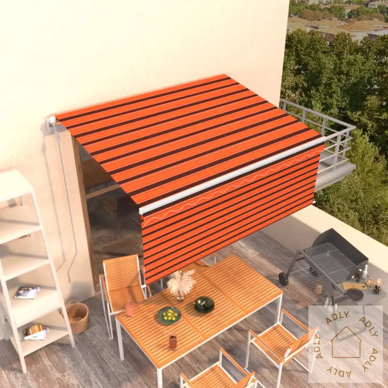 Automatisk Uttrekkbar Markise Med Stolper 3X2,5 M Oransje Brun