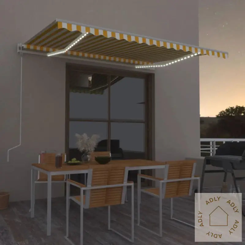 Automatisk Markise Med Vindsensor Og Led 450X300 Cm Gul/Hvit