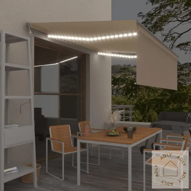 Automatisk Markise Rullegardin Vindsensor Led 4X3 M Kremhvit