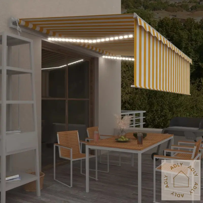 Automatisk Markise Rullegardin Led Vindsensor 5X3 M Gul Og Hvit