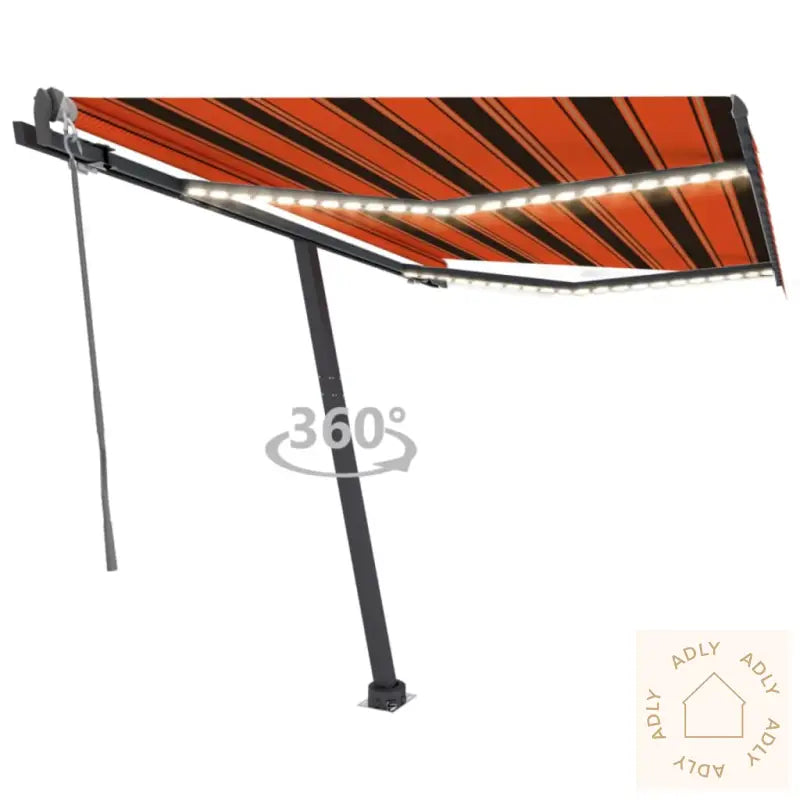 Automatisk Markise Med Led Og Vindsensor 300X250Cm Oransje/Brun