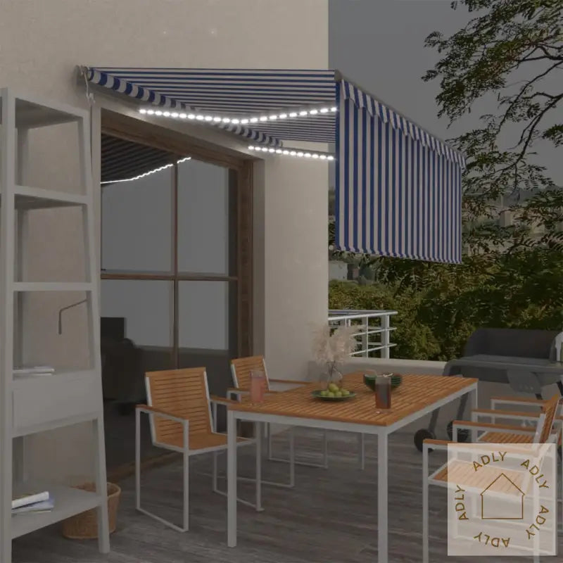 Automatisk Markise Rullegardin Led Vindsensor 3X2,5 M Blå Hvit