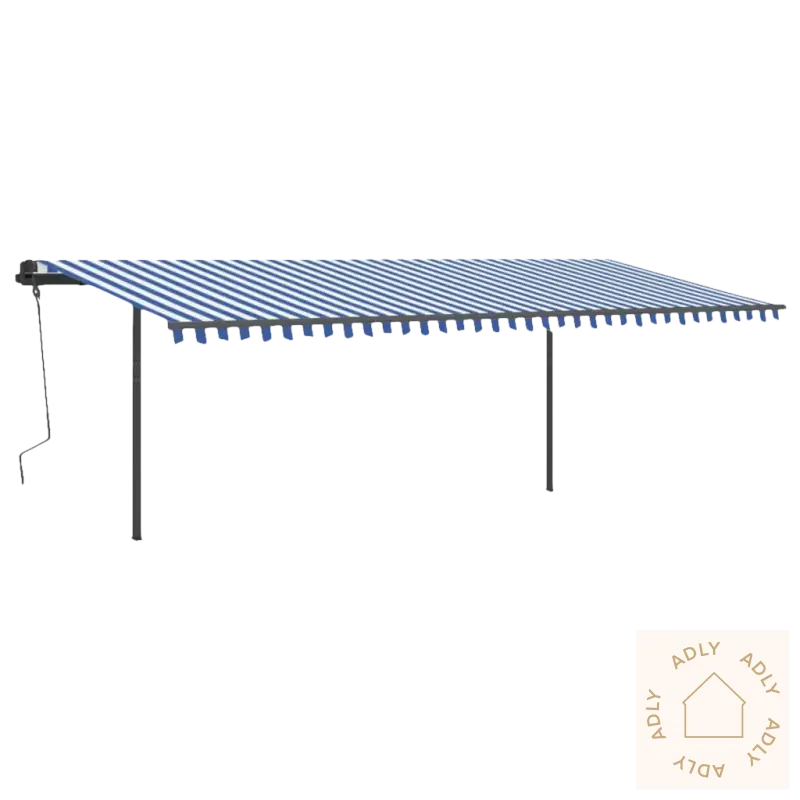 Blue og hvit stripet utvendig markise med solid aluminiumsramme og pulverlakkert aluminium