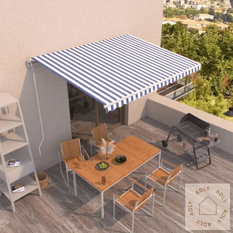 Automatisk Uttrekkbar Markise 450X350 Cm Blå Og Hvit