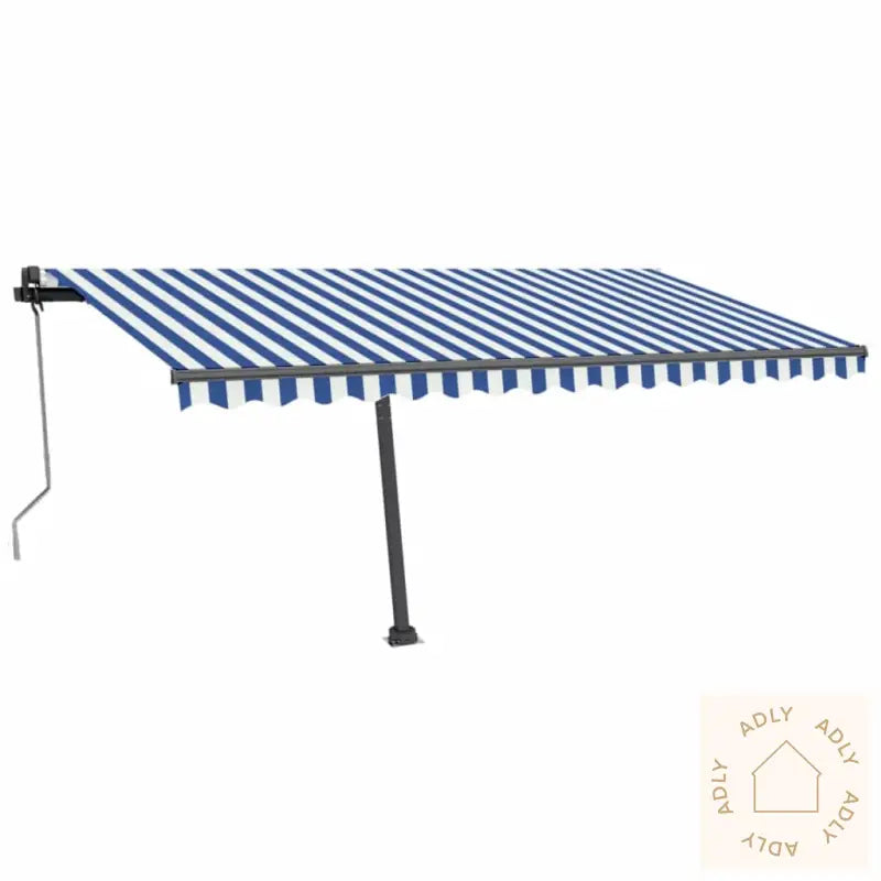 Automatisk Markise Med Vindsensor Og Led 450X350 Cm Blå Og Hvit