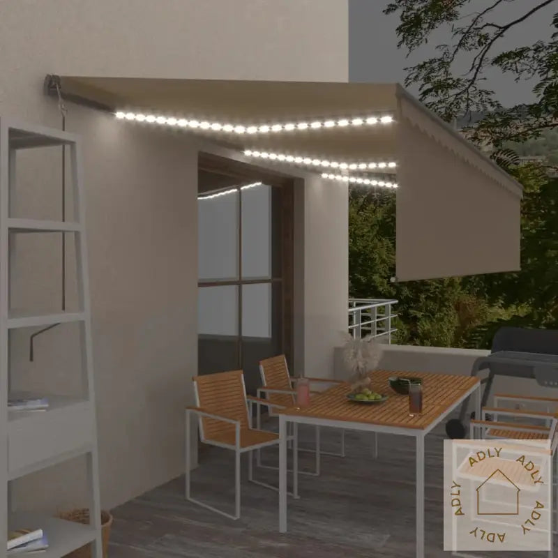 Automatisk Markise Rullegardin Led Vindsensor 6X3 M Kremhvit