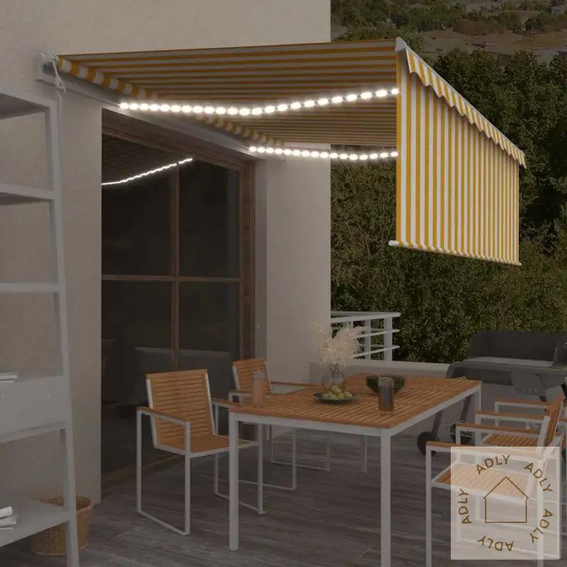 Automatisk Markise Rullegardin Vindsensor Led 4X3 M Gul Og Hvit