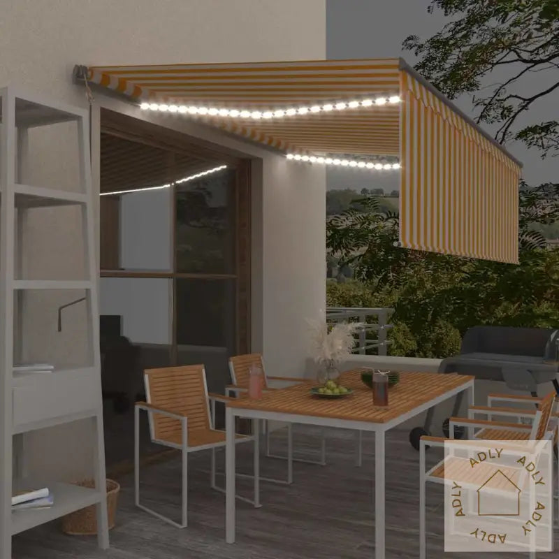 Automatisk Markise Rullegardin Vindsensor Led 4X3 M Gul Og Hvit