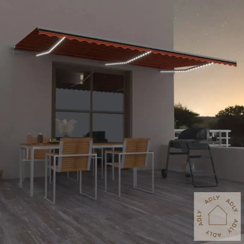 Automatisk Markise Med Vindsensor Og Led 600X350Cm Oransje Brun