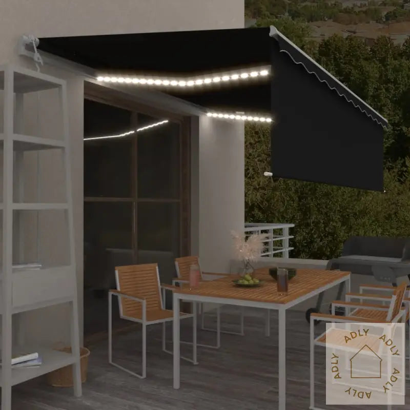 Automatisk Markise Rullegardin Led Vindsensor 5X3 M Antrasitt