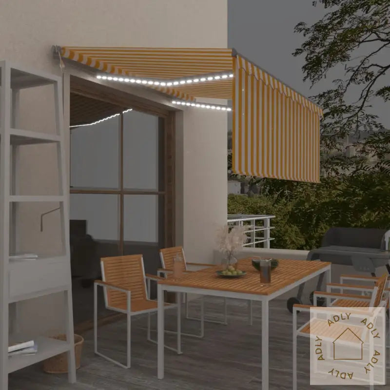 Automatisk Markise Rullegardin Led Vindsensor 3X2,5 M Gul Hvit