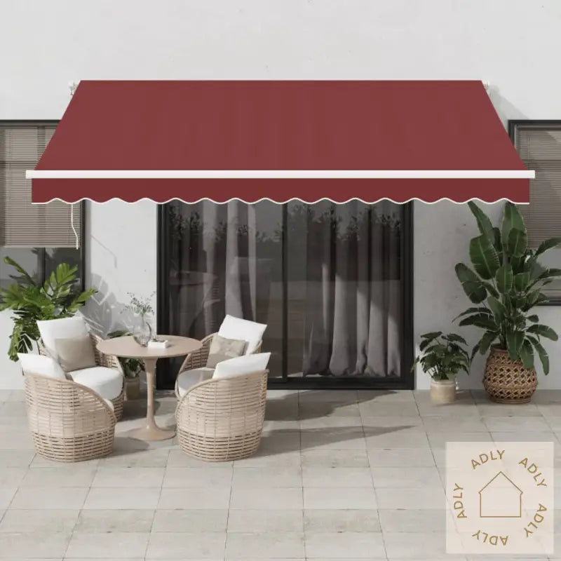 Automatisk Uttrekkbar Markise Med Led Burgunder 400X350 Cm