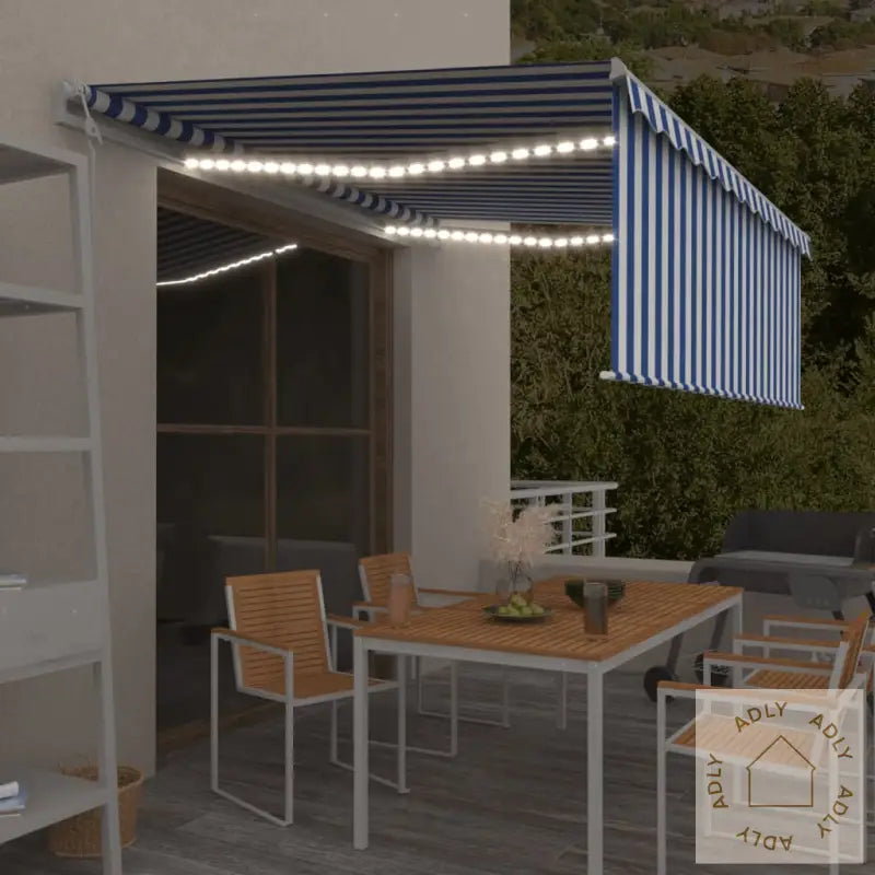 Automatisk Markise Rullegardin Led Vindsensor 4,5X3 M Blå Hvit