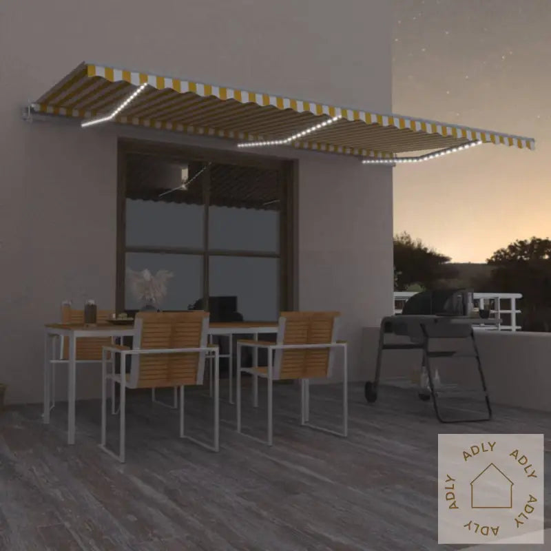 Automatisk Markise Med Vindsensor Og Led 600X350 Cm Gul/Hvit