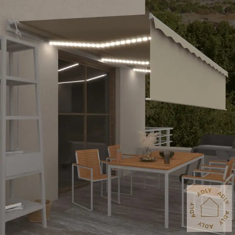 Automatisk Markise Rullegardin Led Vindsensor 6X3 M Kremhvit