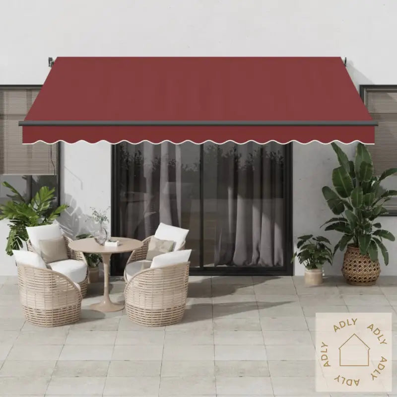 Manuell Uttrekkbar Markise Med Led Burgunder 400X350 Cm