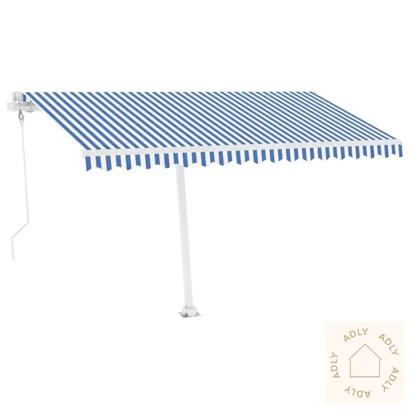 Frittstående Automatisk Markise 400X300Cm Blå Og Hvit