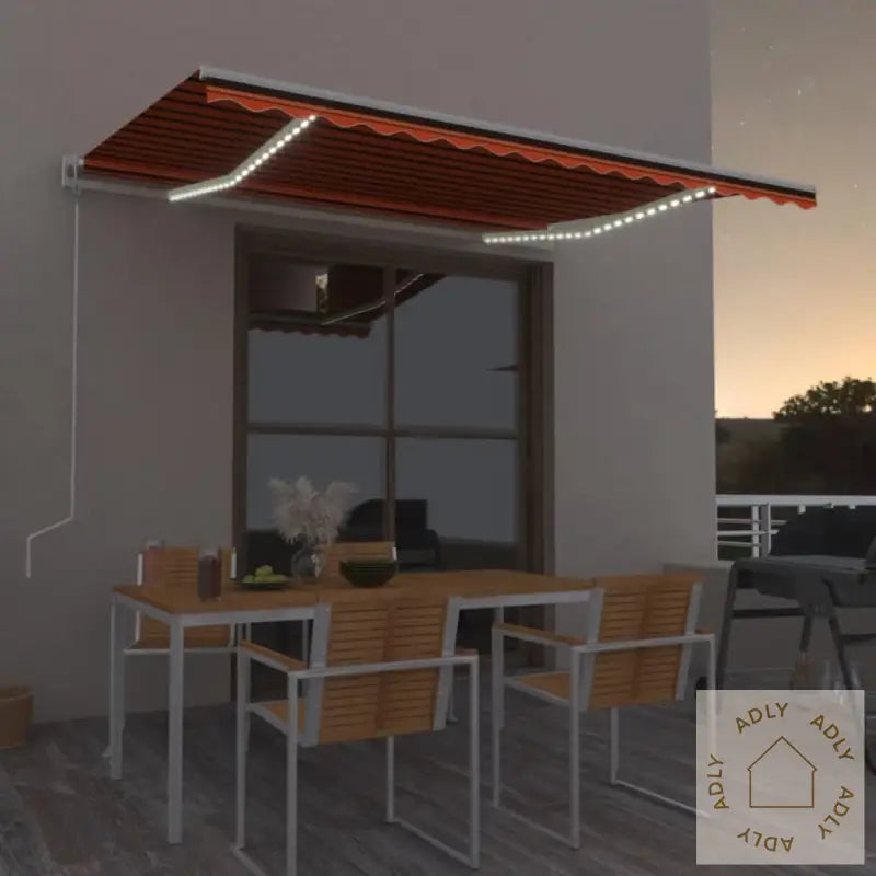 Automatisk Markise Med Vindsensor Og Led 450X300Cm Oransje/Brun