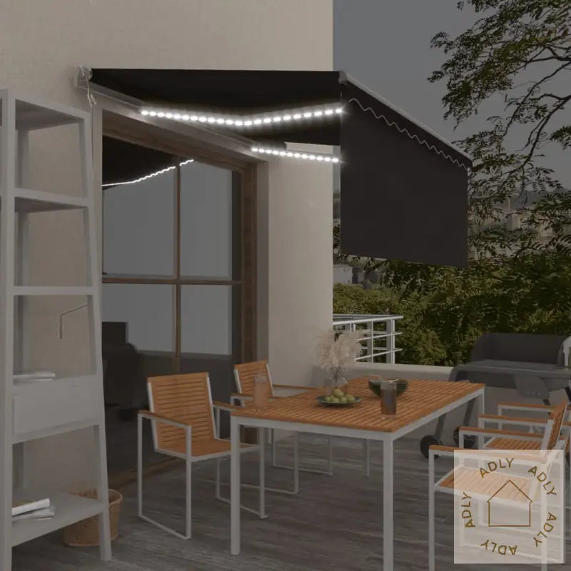 Automatisk Markise Rullegardin Led Vindsensor 3X2,5 M Antrasitt