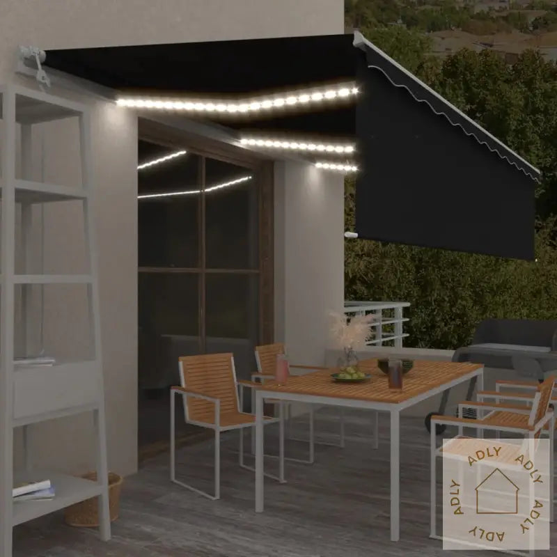 Automatisk Markise Rullegardin Led Vindsensor 6X3 M Antrasitt
