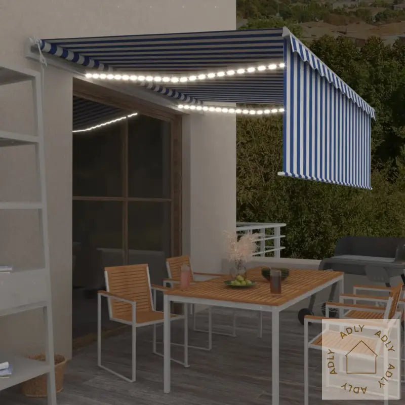 Automatisk Markise Rullegardin Vindsensor Led 4X3 M Blå Og Hvit