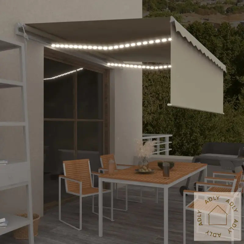 Automatisk Markise Rullegardin Vindsensor Led 4X3 M Kremhvit