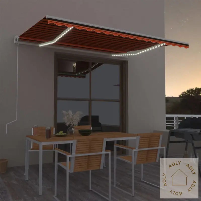 Automatisk Markise Med Vindsensor Og Led 400X300Cm Oransje/Brun
