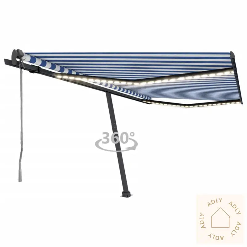 Automatisk Markise Med Vindsensor Og Led 400X350 Cm Blå Og Hvit