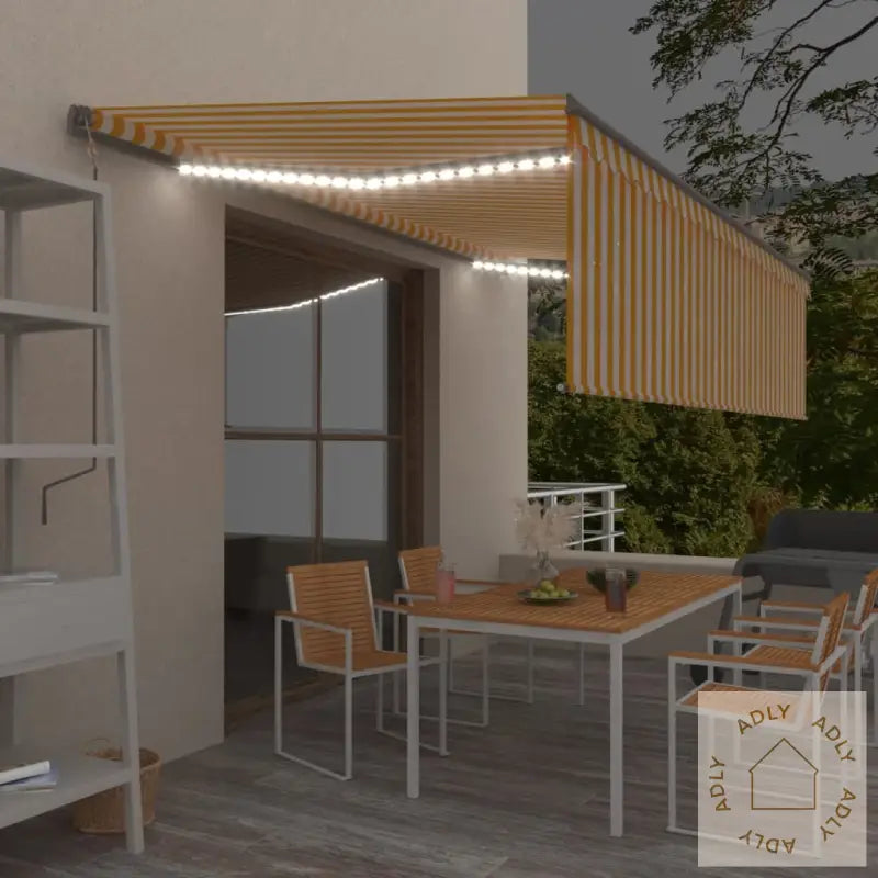 Automatisk Markise Rullegardin Led Vindsensor 5X3 M Gul Og Hvit