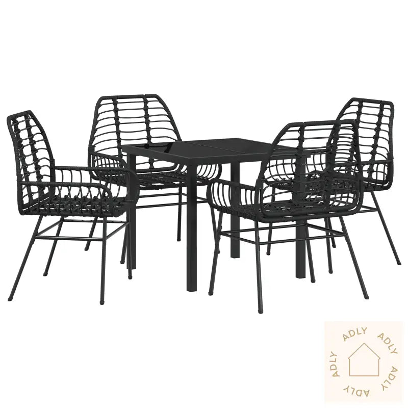 5 Delt Hage Spisestol Svart Poly Rattan