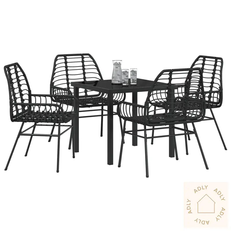 5 Delt Hage Spisestol Svart Poly Rattan
