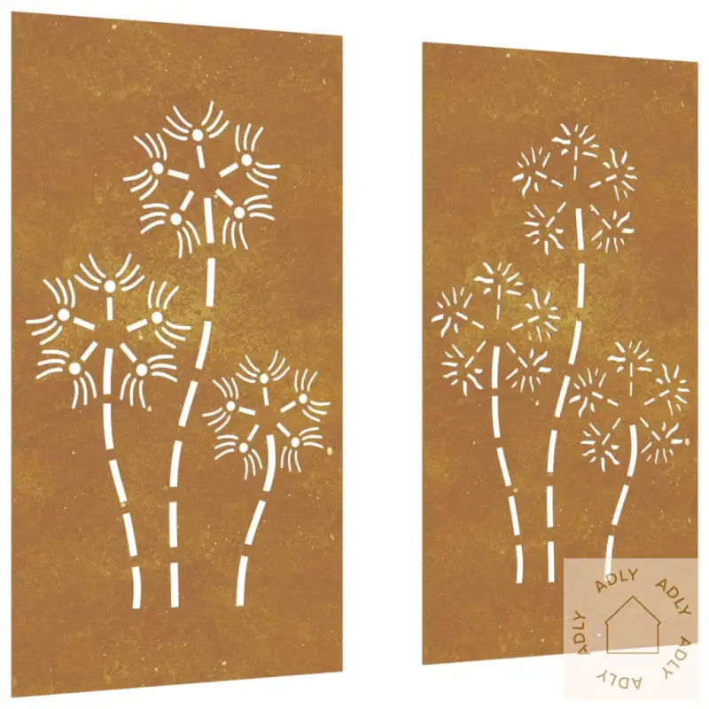 Veggdekorasjoner Hage 2 Stk 105X55 Cm Cortenstål Blomsterdesign