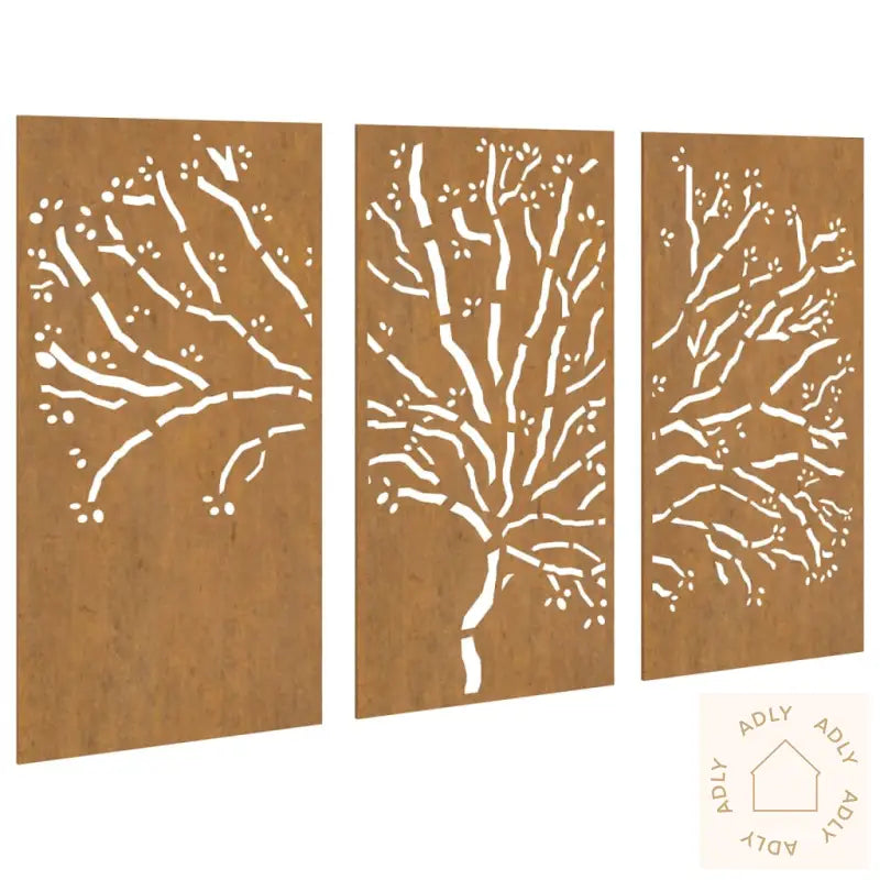 Veggdekorasjoner Til Hage 3 Stk 105X55 Cm Cortenstål Tredesign