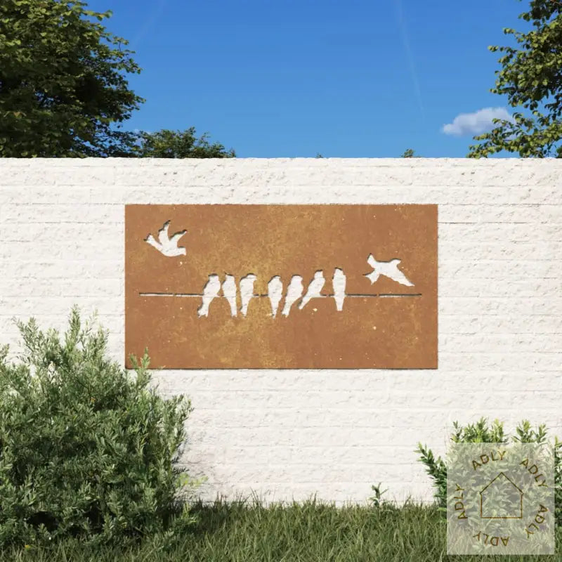 Veggdekorasjon Til Hage 105X55 Cm Cortenstål Fugldesign