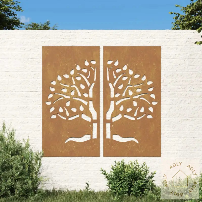 Veggdekorasjoner Til Hage 2 Stk 105X55 Cm Cortenstål Tredesign