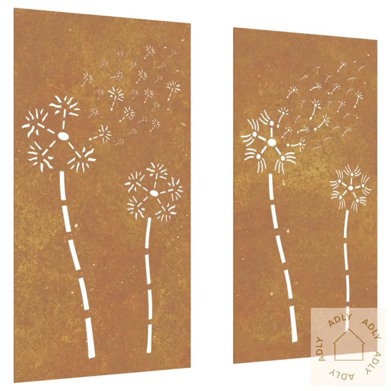 Veggdekorasjoner Hage 2 Stk 105X55 Cm Cortenstål Blomsterdesign