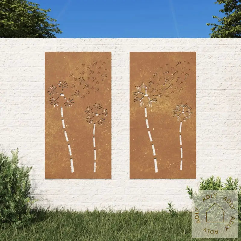 Veggdekorasjoner Hage 2 Stk 105X55 Cm Cortenstål Blomsterdesign
