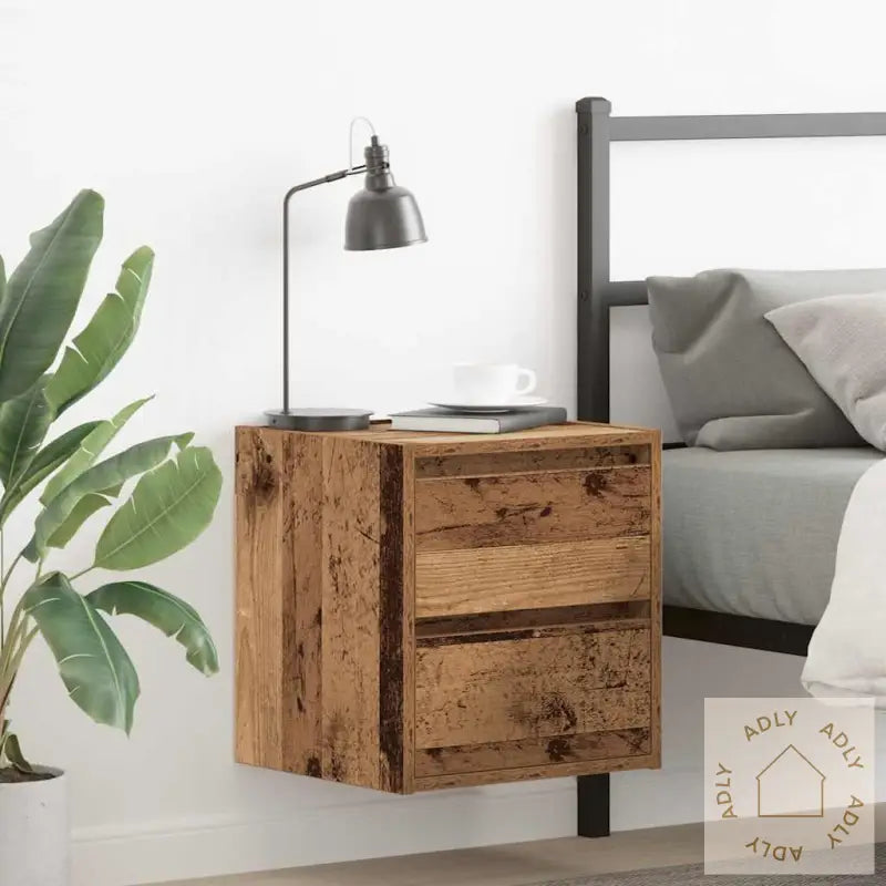 Veggmonterte Nattbord 2 Stk Gammelt Tre 38X34X40 Cm